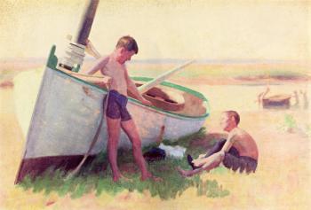 Two Boys by a Boat Near Cape May